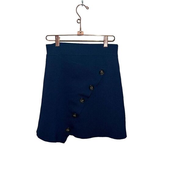 all:Row Asymmetric Wrap Skirt Women%E2%80%99s Small Stretch A-line Buttons Navy - Picture 1 of 8